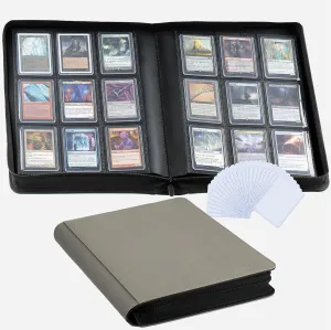 CLOVERCAT 9-Pocket Toploader Card Binder – Holds 252 Cards   20 Removable Sleeves, Trading Card Storage Case for MTG, Yugioh, TCG & Gaming Collections（Grey）