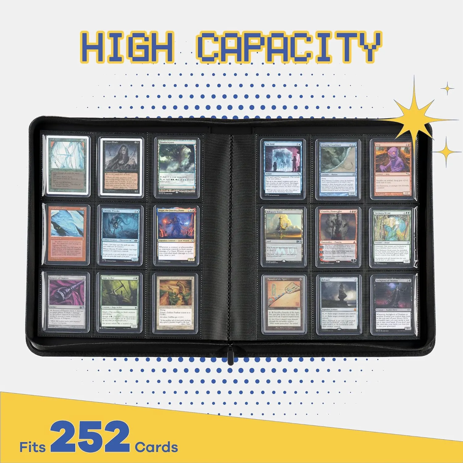 CLOVERCAT 9-Pocket Toploader Card Binder – Holds 252 Cards   20 Removable Sleeves, Trading Card Storage Case for MTG, Yugioh, TCG & Gaming Collections（Grey）