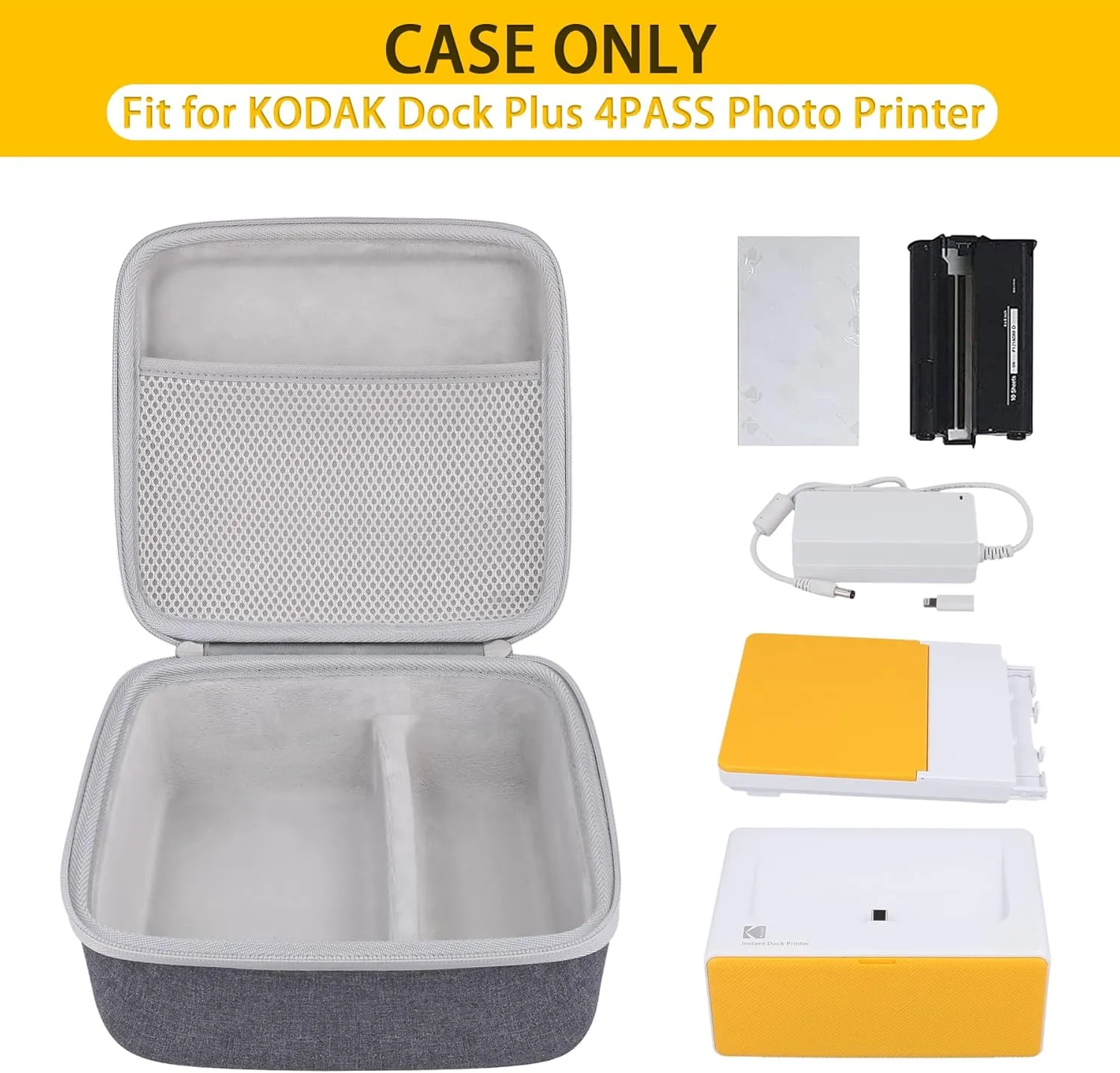 co2CREA Hard Case Compatible with KODAK Dock Plus 4PASS Instant Photo Printer 4x6, Photo Papers/Power Adapter/Cartridge and Other Accessories, Grey Case