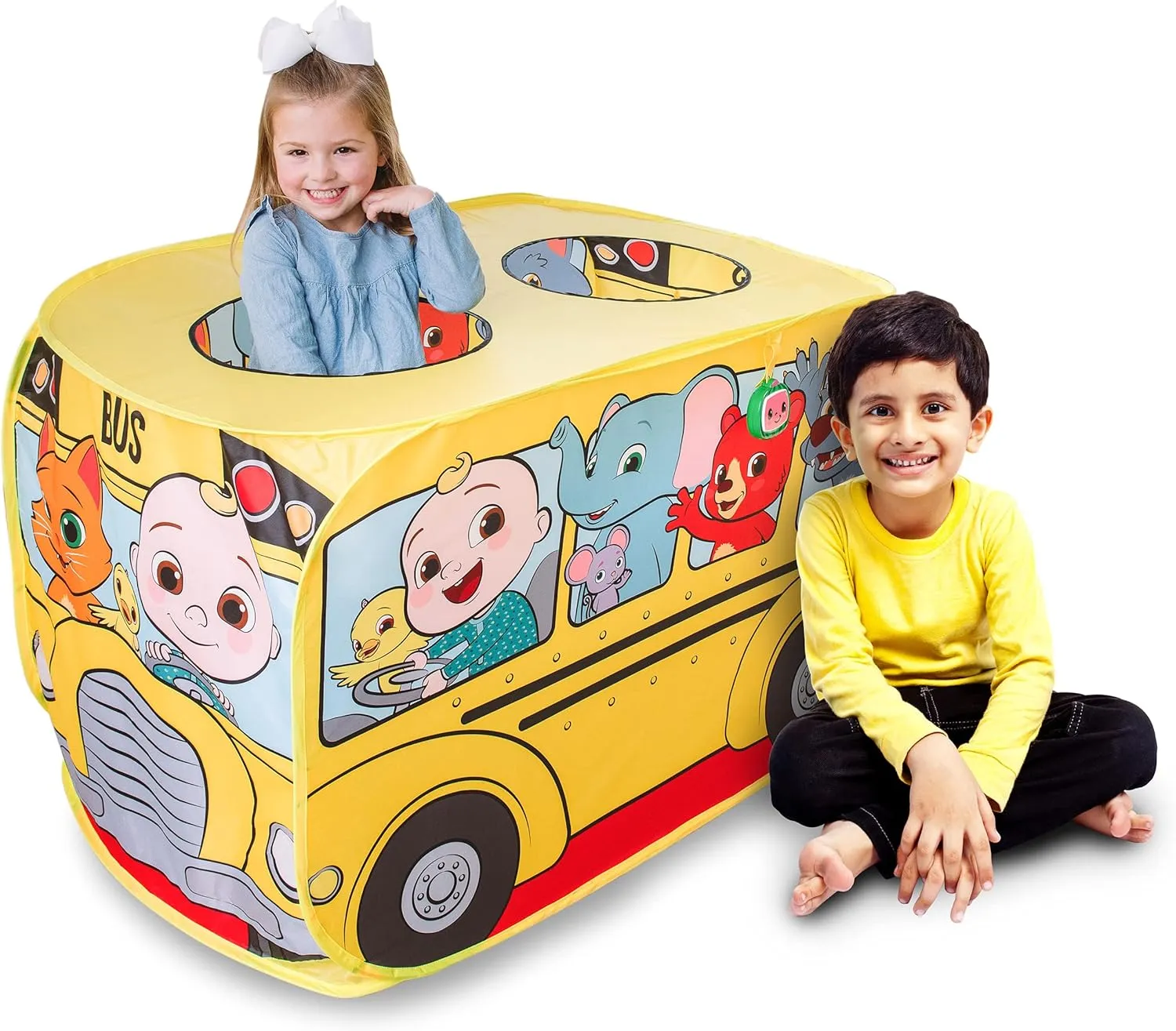 Cocomelon Musical Yellow School Bus Pop Up Tent, Foldable, Imaginative Play, 3 