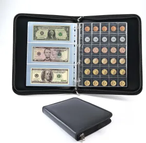 Coin Collection Book with 300 Pockets and 36 Sleeves Money Storage Case, Fireproof and Waterproof Coin Album with Safety Cover for Currency, Bill, Pennies, Quarters, and Stamp Storage, 15 * 12 Inches