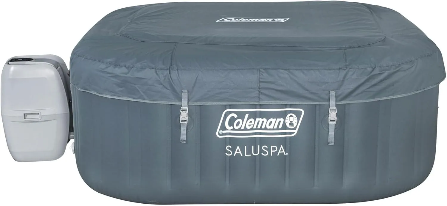 Coleman Hawaii AirJet Large Square 4 to 6 Person Inflatable Hot Tub Portable Outdoor Spa with 140 AirJets and EnergySense Cover, Grey