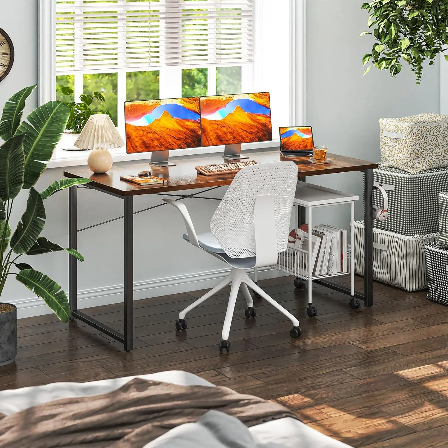 Coleshome 55 Inch Computer Desk, Modern Desk for Home Office, Study Student Writing Desk, Vintage
