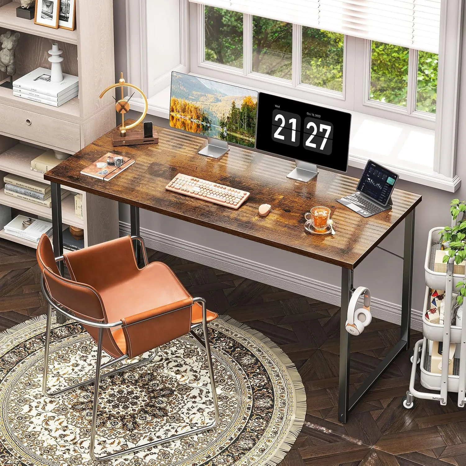 Coleshome 55 Inch Computer Desk, Modern Desk for Home Office, Study Student Writing Desk, Vintage