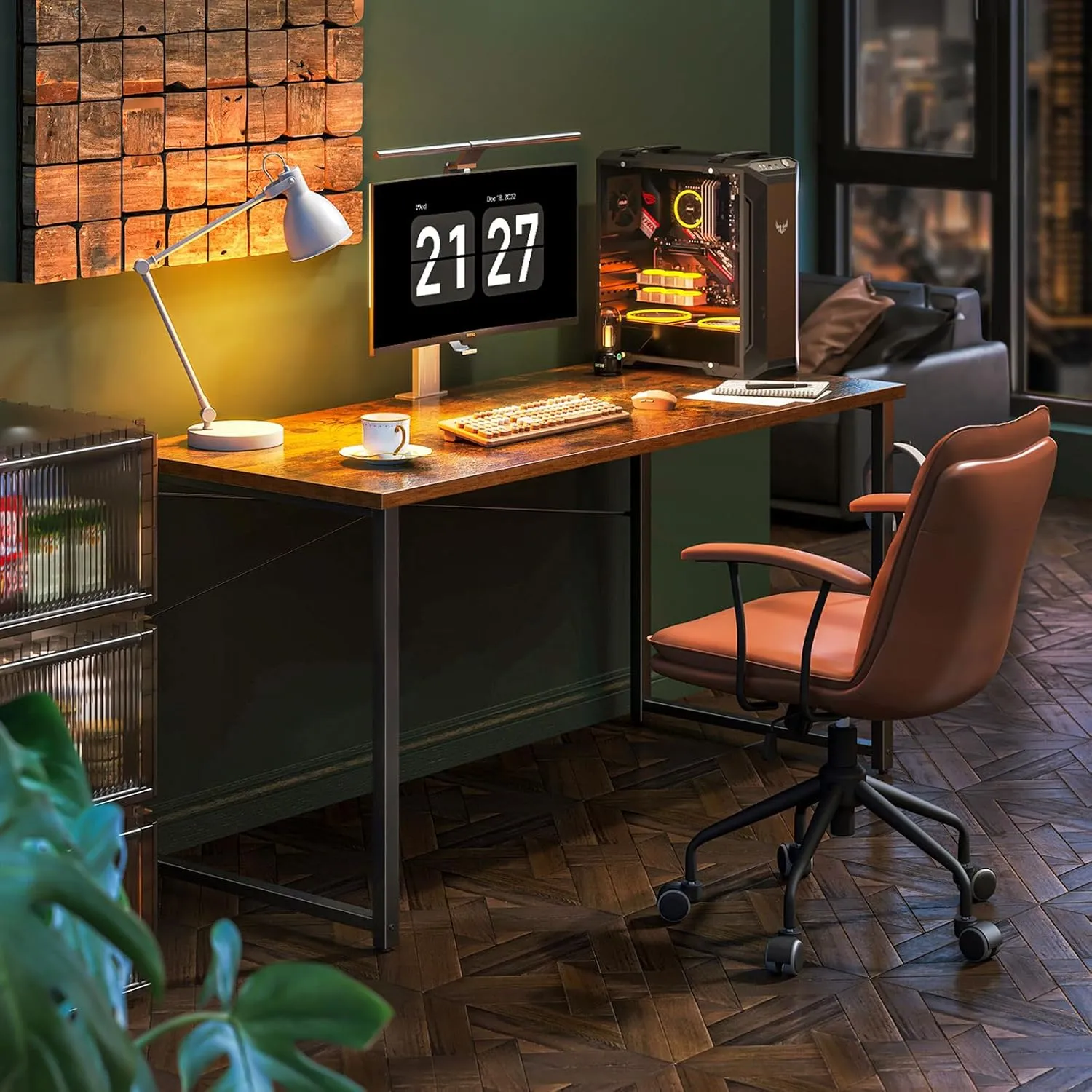 Coleshome 55 Inch Computer Desk, Modern Desk for Home Office, Study Student Writing Desk, Vintage