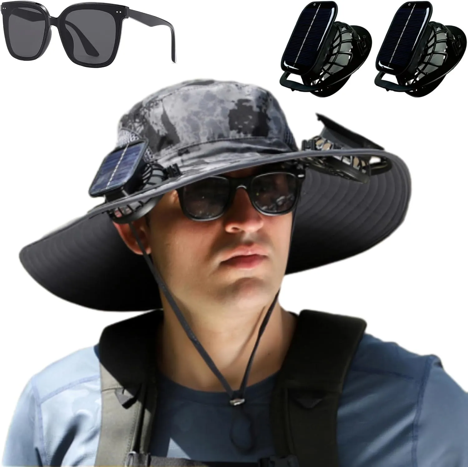 Colitt - Fishing Hat with Built in Fan, Accustomas Economicalk Solar Sun Hat Outdoor Adjustable Wide Brim Men Women UPF 50 