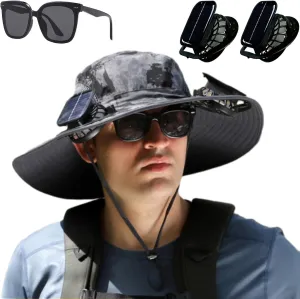 Colitt - Fishing Hat with Built in Fan, Accustomas Economicalk Solar Sun Hat Outdoor Adjustable Wide Brim Men Women UPF 50 