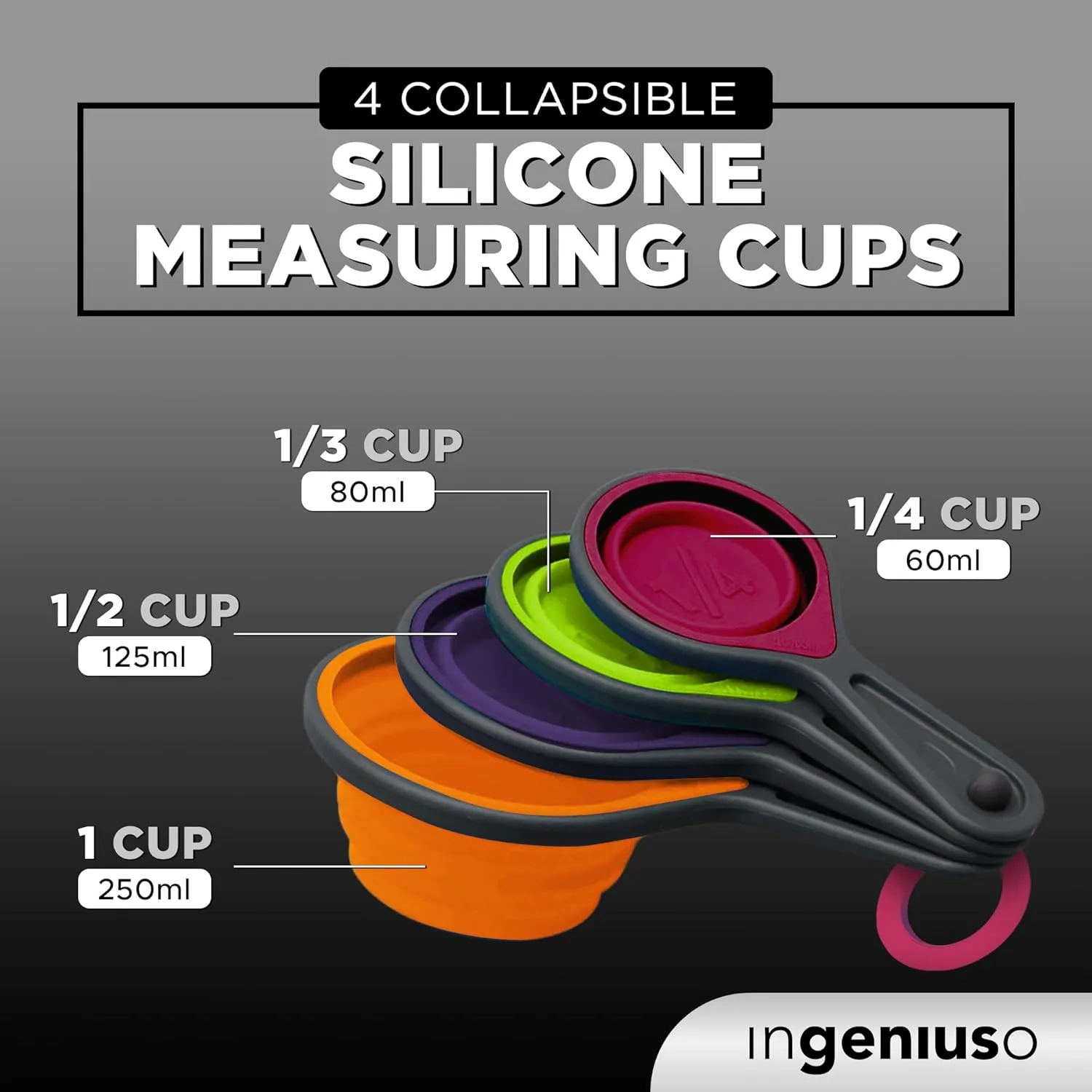 Collapsible Measuring Cups and Nesting Spoons - Adjustable Silicone for Cooking, used for Liquid and Dry Kitchen Items - Portable Portion Control, Dog Food, Kids, Travel, Camper, Space-Saving - 2 Sets