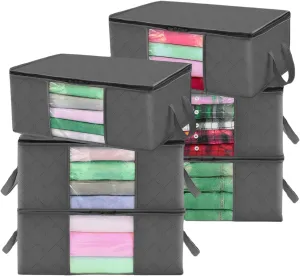 Collapsible Storage Bins with Lids - 60L Foldable Closet Organizers&Under Bed Storage Containers, 6-Pack Heavy-Duty Home Storage Boxes for Clothes, Blankets,Bedding,RV,orRoom Organization
