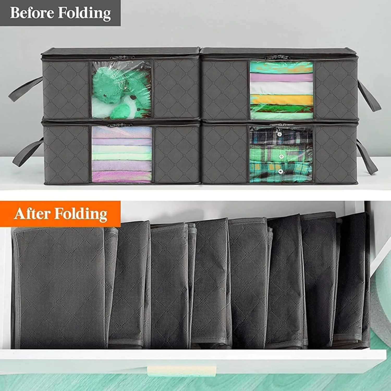 Collapsible Storage Bins with Lids - 60L Foldable Closet Organizers&Under Bed Storage Containers, 6-Pack Heavy-Duty Home Storage Boxes for Clothes, Blankets,Bedding,RV,orRoom Organization