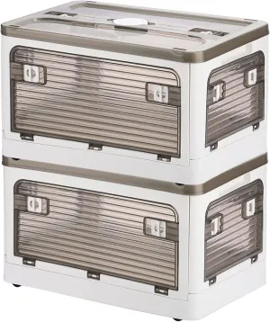 Collapsible Storage Bins,Storage Bins with Lids,Stackable 8.2Gal Folding Storage Box (8.2 Gal, White 2 Pack)