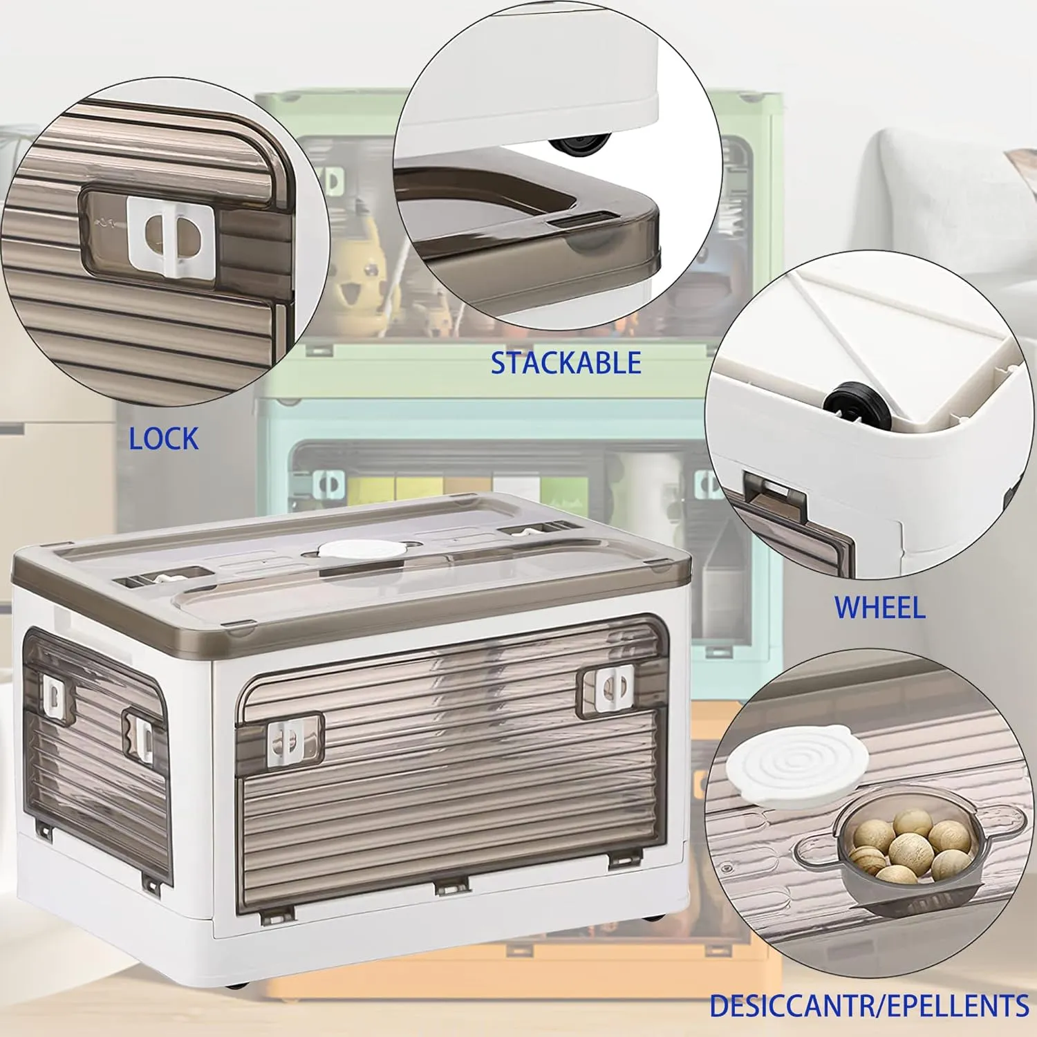Collapsible Storage Bins,Storage Bins with Lids,Stackable 8.2Gal Folding Storage Box (8.2 Gal, White 2 Pack)