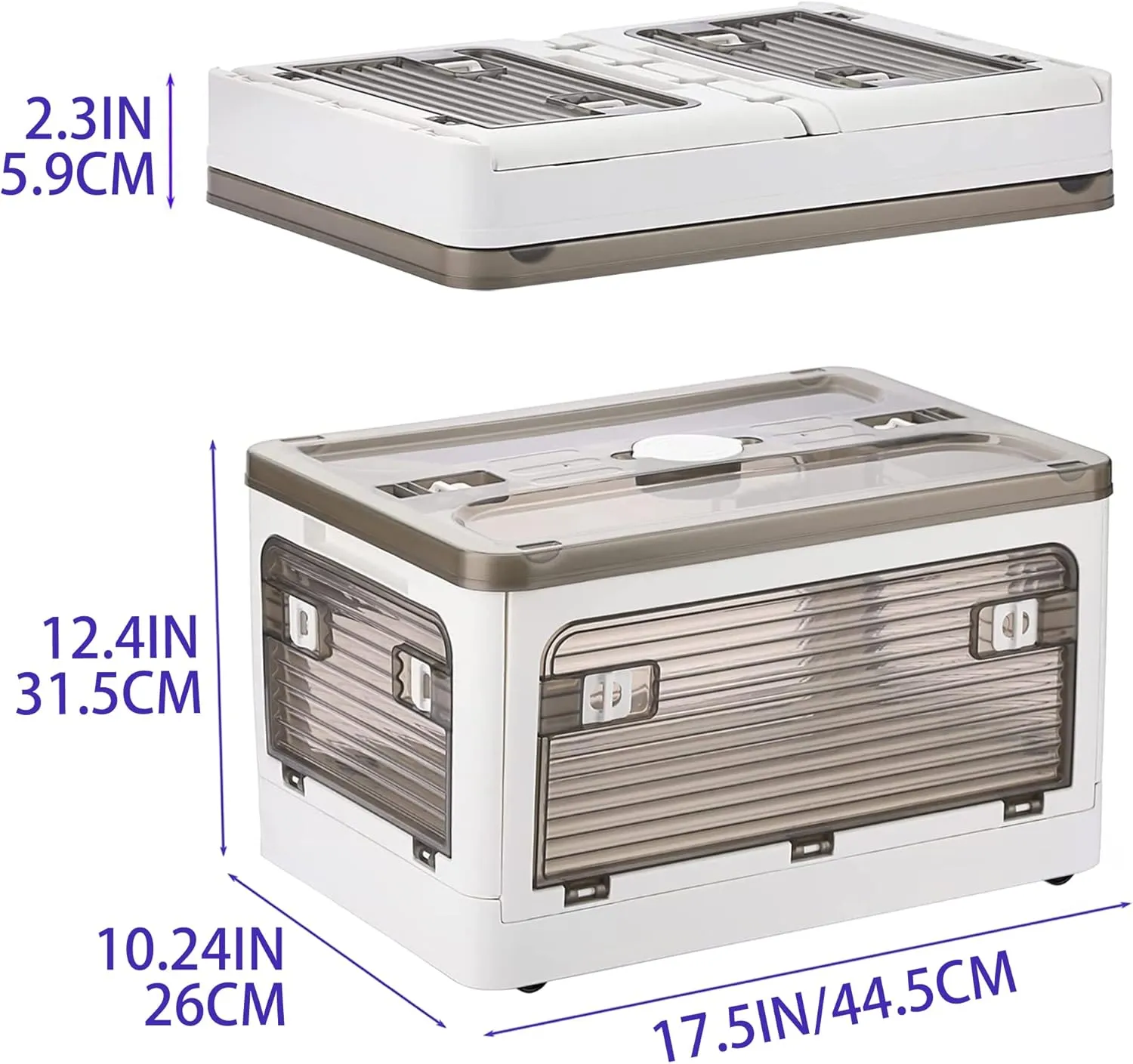 Collapsible Storage Bins,Storage Bins with Lids,Stackable 8.2Gal Folding Storage Box (8.2 Gal, White 2 Pack)