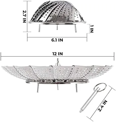 Collapsible Vegetable Steamer - Stainless Steel Basket for Instant Steam Pot for Veggie Fish Seafood Perforated Folding Steamers Insert Rack Metal Adjustable Tray Expandable Bowl for Food Cooking