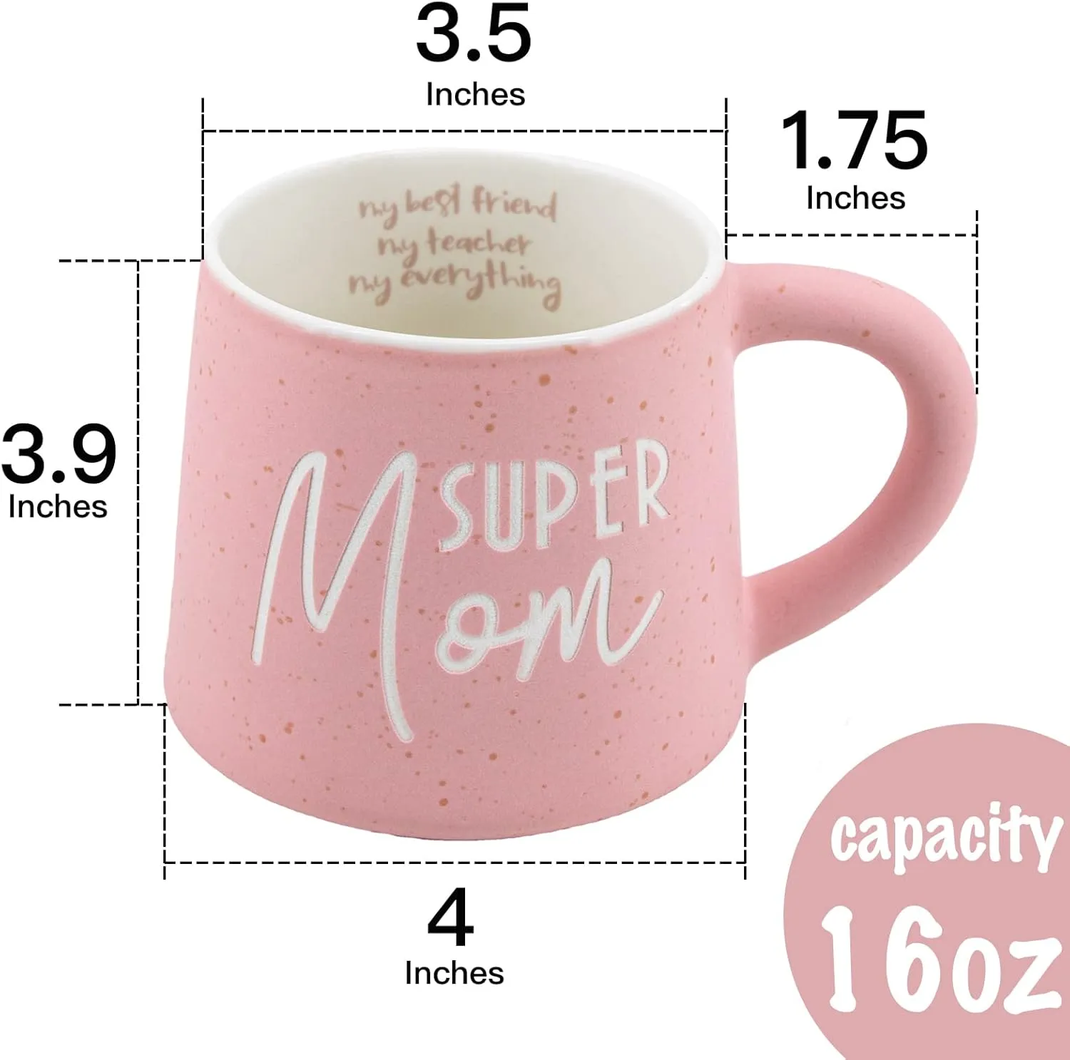 COLLECTIVE HOME - Coffee Mug, Family Ceramic Tea Cup, Funny Gift for Mother's Day/Father's Day, 16 oz, Dishwasher and Microwave Safe, SUPER MOM