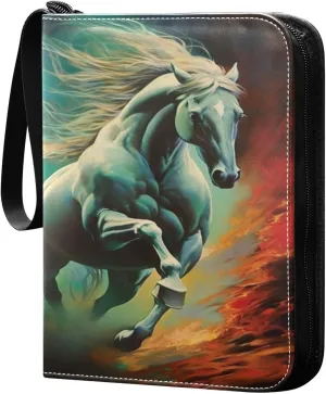 Color Horse Painting Card Binder 4-Pocket, 400 Pockets Card Holder with 50 Removable Sleeves and Zipper for Games Baseball Football Sports Card