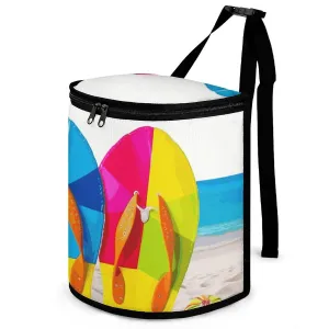 Colorful Flip Flops Beach Ball Car Trash Can with Lid Reusable Waterproof Car Trash Bag Hanging Vehicle Garbage Can Multipurpose Storage Box for Vehicle Travel Camping Picnicing