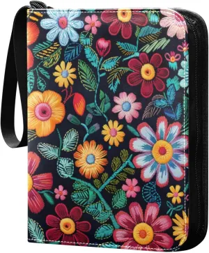Colorful Flowers Card Binder, 400 Pockets Card Holder with 50 Sleeves, Sturdy Card Holder Folders for Game Cards & Sports Cards
