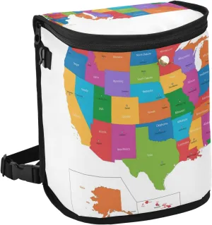 Colorful USA Map with States and Capital Cities on White Spill-Proof Car Trash Can Organizer Hanging Large Auto Garbage Storage Bag Bin with Big Opening Lid Leakproof Waste Basket