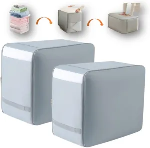 Comforter Storage Bag, Blanket Storage Bag, Large Capacity Ultra Space Saving Self Compression Organizer,2 Pack Washable Zippered Compression Bag for Storage Comforter Blanket