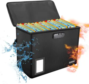 Comic Book Storage Box, ELOBOON Fireproof & Water-Resistant Comic Book Box with Lock and Label Window, Moistureproof Comic Short Box with Fire Zipper Holds 150-175 Comics, Comic Book Bin Black