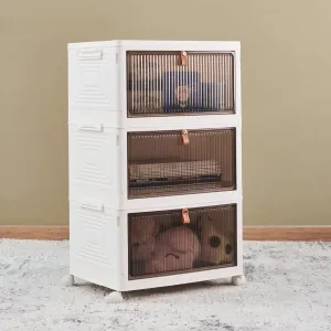 COOKCOK 3 Tier Foldable Storage Box, Plastic Drawers with lids Storage Organizer Containers for Bedroom, Toys Room, Kitchen, Office, Stackable Storage Bins with Wheels