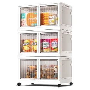 COOKCOK Storage Bins with Lids, Foldable Plastic Storage Container with Door, 3 Pack Stackable Collapsible Storage Bins for Closet Organizers and Storage, Secure Lock, 18.7"x 13.2"x 28.3"