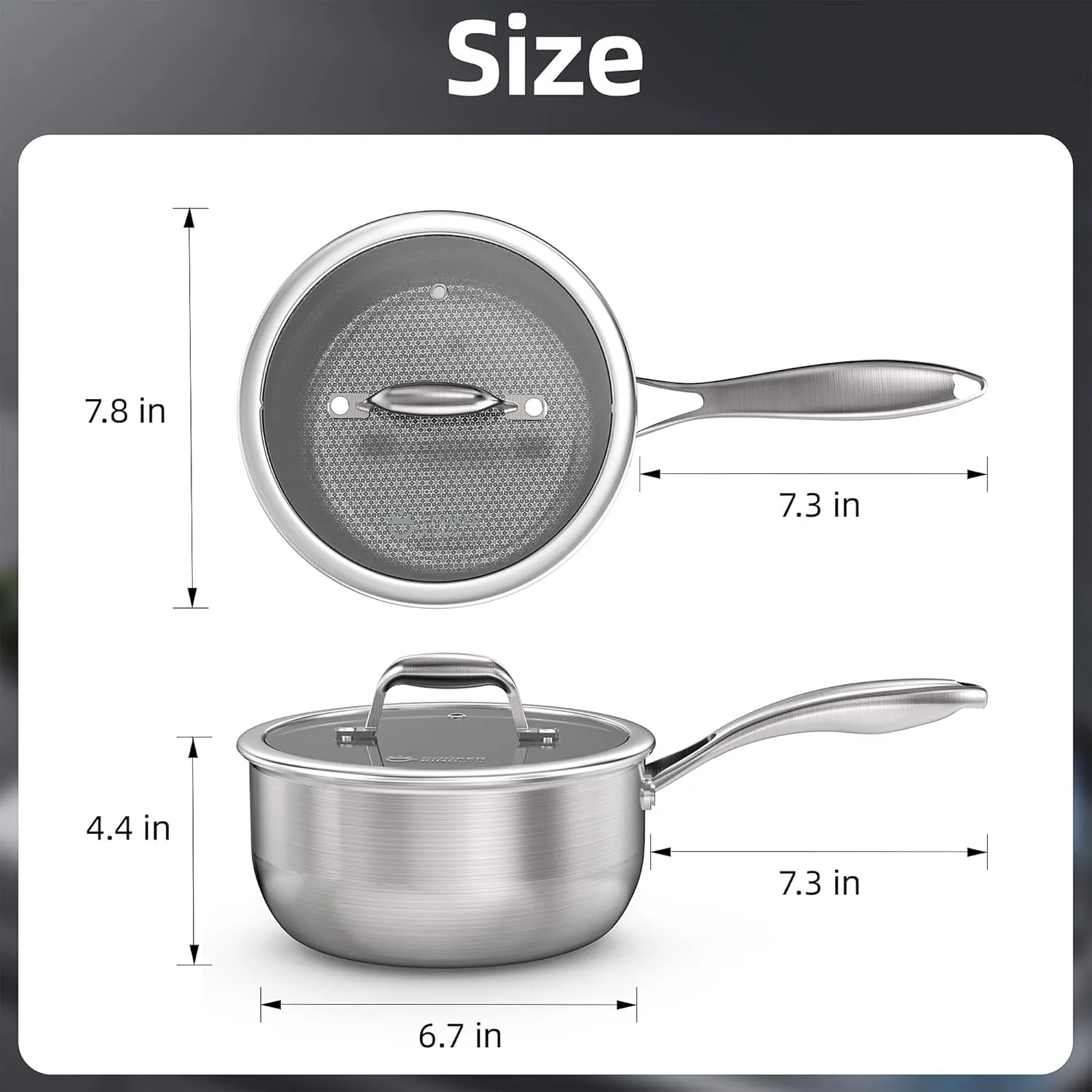 COOKER KING 3 Quart Stainless Steel Saucepan, Nonstick Sauce Pan, Ceramic Suce Pot with Tempered Glass Lid, Induction Pot Compatible with All Cooktops, Dishwasher & Oven Safe(PFOS, PFOA Free)