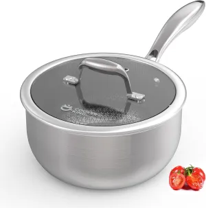 COOKER KING 3 Quart Stainless Steel Saucepan, Nonstick Sauce Pan, Ceramic Suce Pot with Tempered Glass Lid, Induction Pot Compatible with All Cooktops, Dishwasher & Oven Safe(PFOS, PFOA Free)