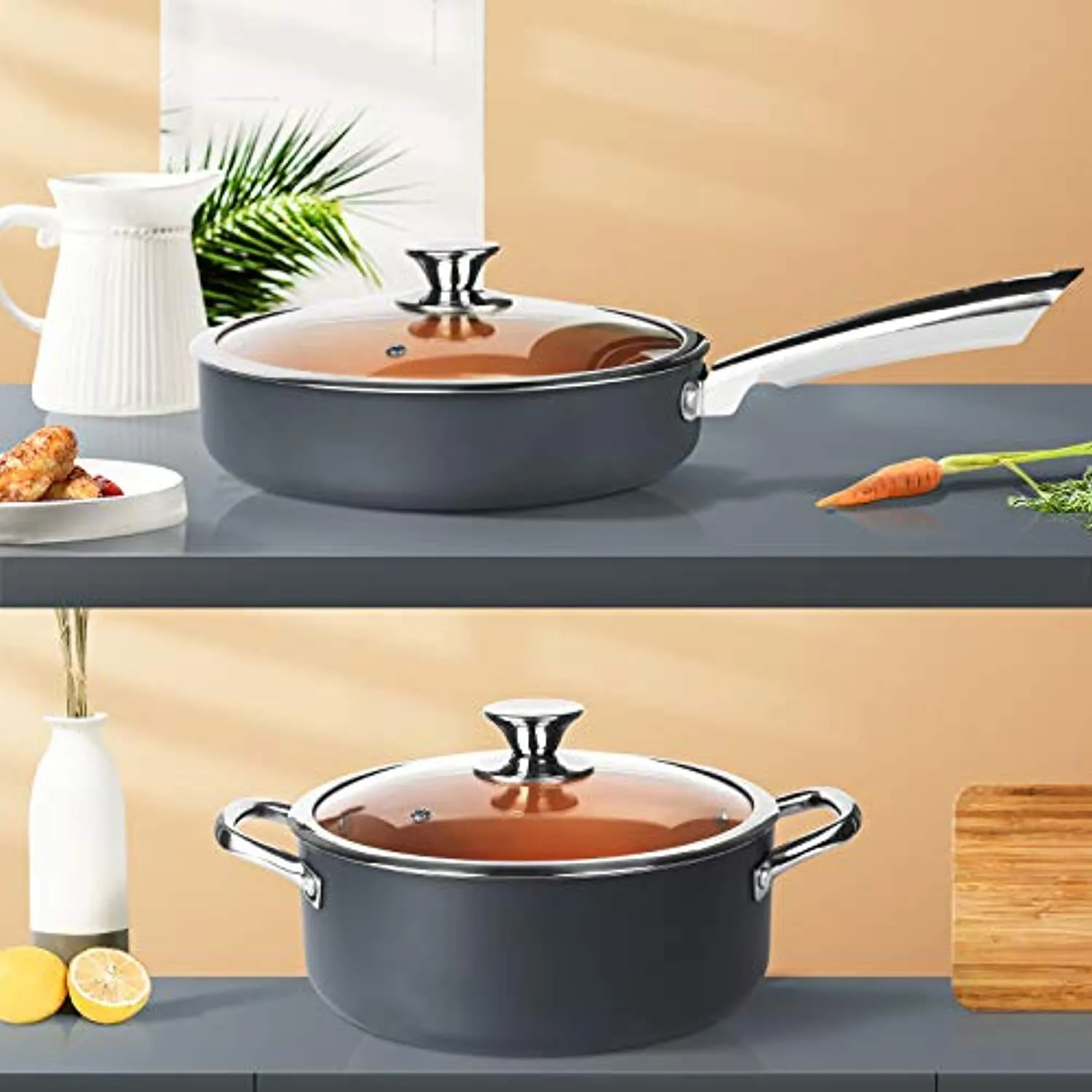 Cookware Set 14pcs Non-Sick Pots and Pans Set Ceramic Coating
