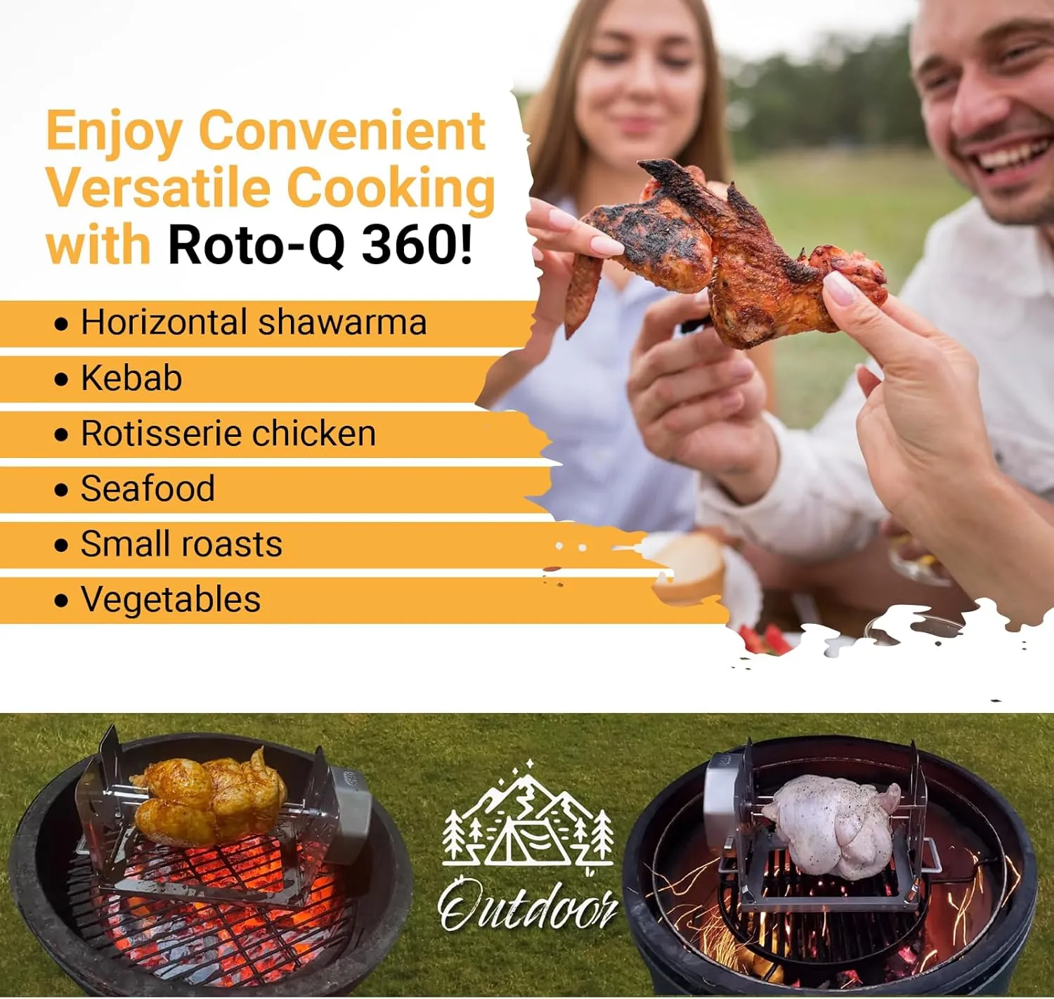 Cordless Universal Rotisserie Kit for Grills Ovens and Smokers - Non-Electric Wind-up Spit Roaster, Gas or Charcoal BBQ - Indoor/Outdoor (Stainless Steel)