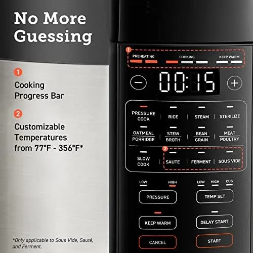 COSORI Pressure Cooker 6 qt, 9-in-1 Instant Multi Kitchen Appliances, Safer Venting Design, Rice Cooker, Slow Cooking Pot, Sous Vide, Saute Pot, 1100W, Stainless Steel