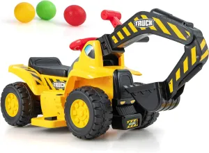 Costzon 6V Ride On Construction Excavator, Outdoor Digger Scooper Tractor Toy W/Safety Helmet, Rocks, Horn, Underneath Storage, Moving Forward/Backward, Pretend Play Ride On Truck (6V)