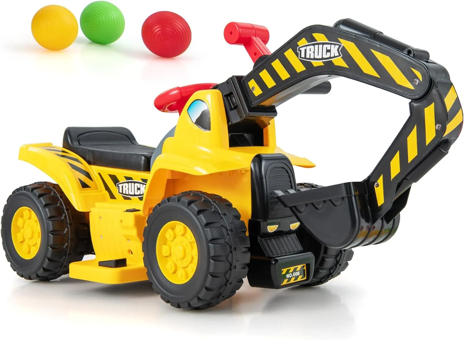 Costzon 6V Ride On Construction Excavator, Outdoor Digger Scooper Tractor Toy W/Safety Helmet, Rocks, Horn, Underneath Storage, Moving Forward/Backward, Pretend Play Ride On Truck (6V)