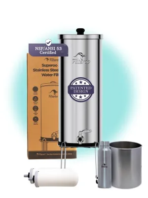Countertop Gravity Water Filter System - 3.17 Gal/12L | 304 Stainless Steel | Gravity-Fed Water Purifier with 2 Fluoride & Chlorine Reduction Ceramic Cartridges | Also Removes Bacteria & Heavy Metals