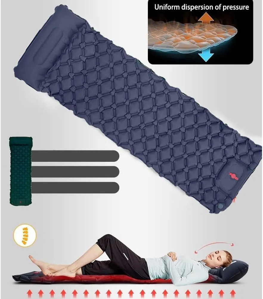 Coziya Matelas, 5cm Ultralight Inflatable Camping Mattress, Portable Waterproof Sleeping Pad with Built-in Pillow & Anti-Slip Design for Backpacking, Hiking, Travel (Grey)