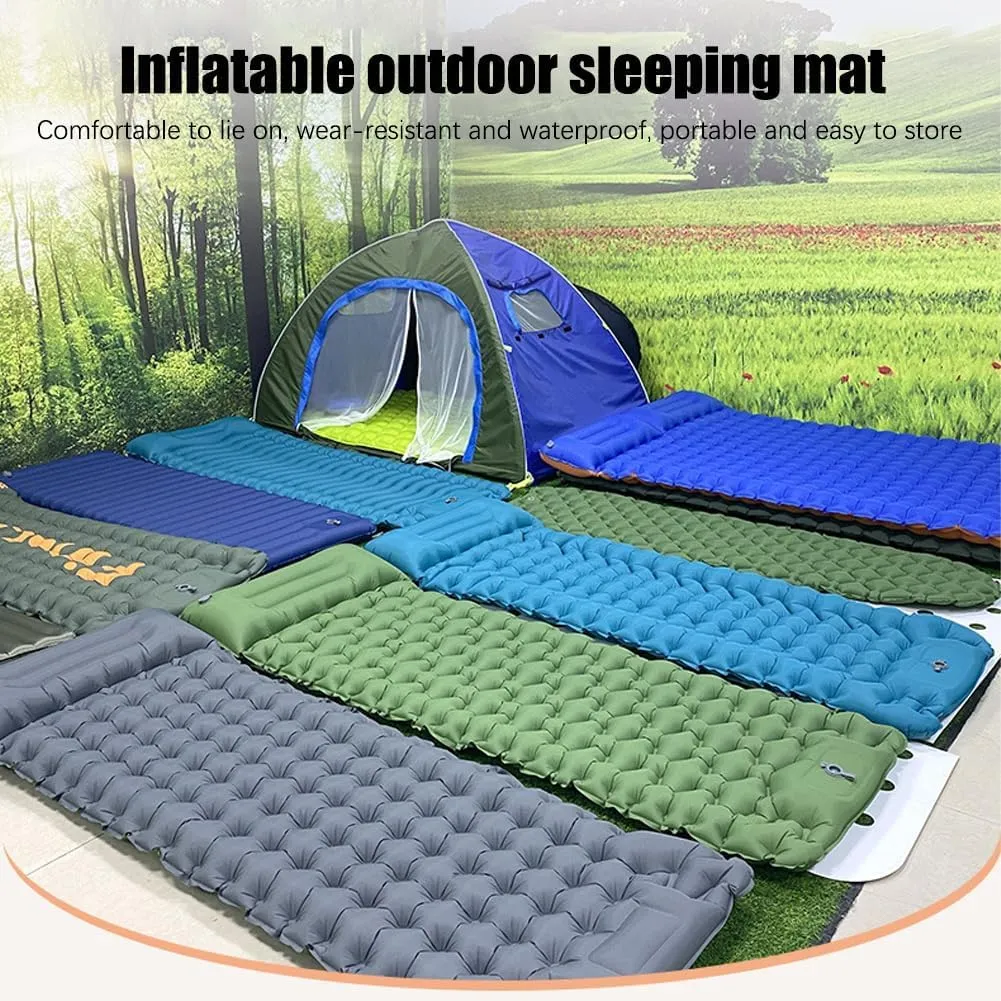 Coziya Matelas, 5cm Ultralight Inflatable Camping Mattress, Portable Waterproof Sleeping Pad with Built-in Pillow & Anti-Slip Design for Backpacking, Hiking, Travel (Grey)