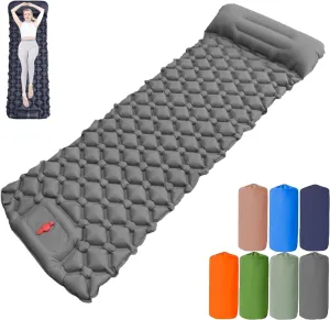 Coziya Matelas, 5cm Ultralight Inflatable Camping Mattress, Portable Waterproof Sleeping Pad with Built-in Pillow & Anti-Slip Design for Backpacking, Hiking, Travel (Grey)