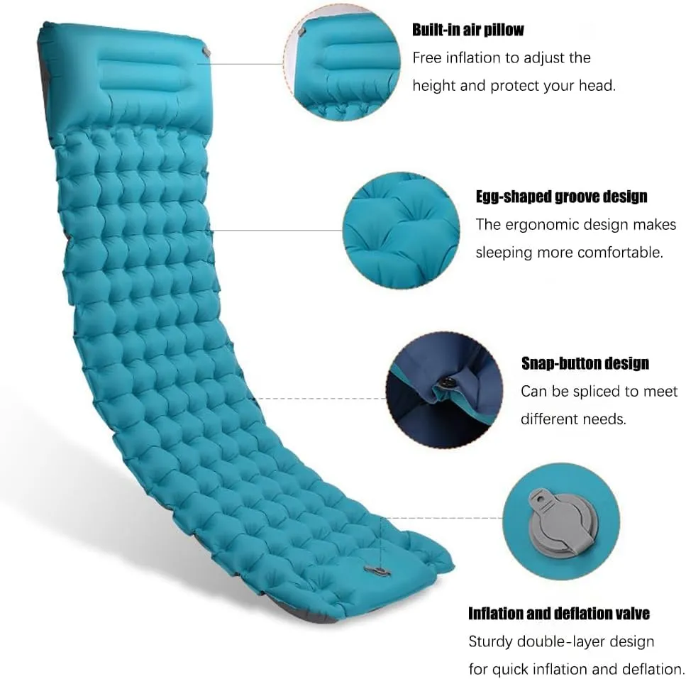 Coziya Matelas, 5cm Ultralight Inflatable Camping Mattress, Portable Waterproof Sleeping Pad with Built-in Pillow & Anti-Slip Design for Backpacking, Hiking, Travel (Grey)