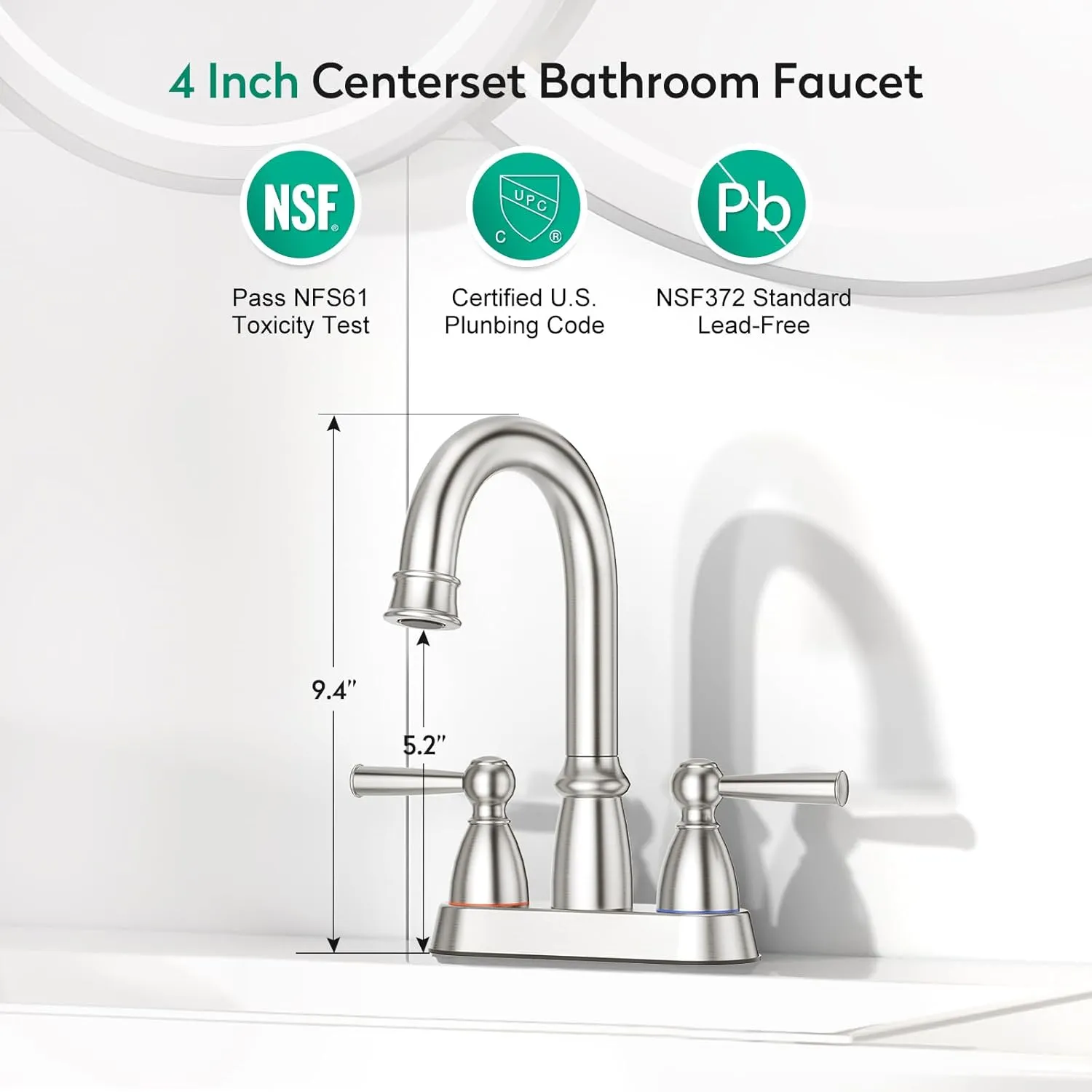 CREA 4 Inch Centerset Bathroom Faucet 3 Holes,Double Handles 360°Swivel Bathroom Faucets with Pop Up Drain,Brushed Nickel Vanity Basin Mix Tap(cPUC Line)