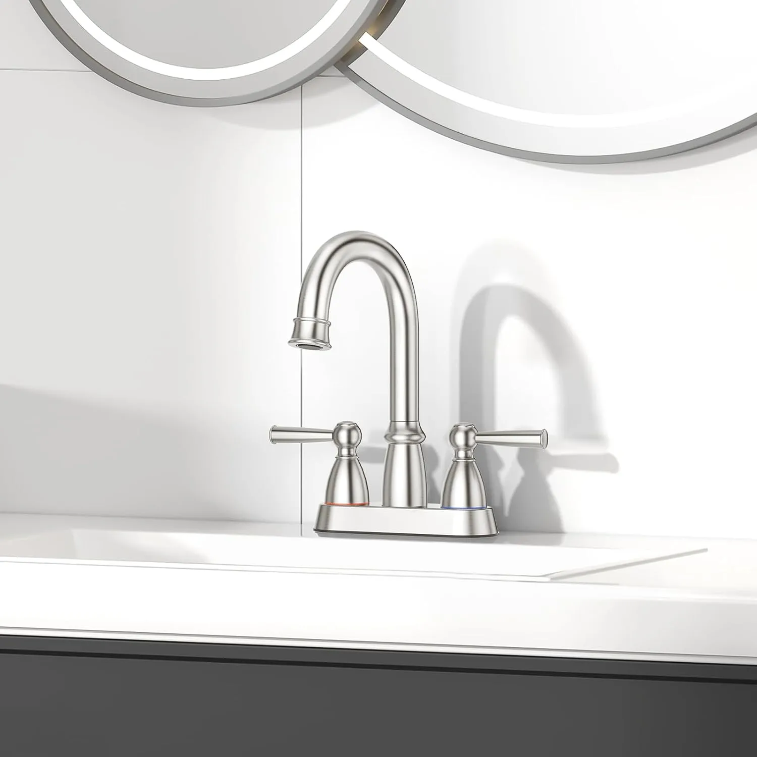 CREA 4 Inch Centerset Bathroom Faucet 3 Holes,Double Handles 360°Swivel Bathroom Faucets with Pop Up Drain,Brushed Nickel Vanity Basin Mix Tap(cPUC Line)