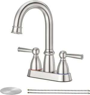 CREA 4 Inch Centerset Bathroom Faucet 3 Holes,Double Handles 360°Swivel Bathroom Faucets with Pop Up Drain,Brushed Nickel Vanity Basin Mix Tap(cPUC Line)