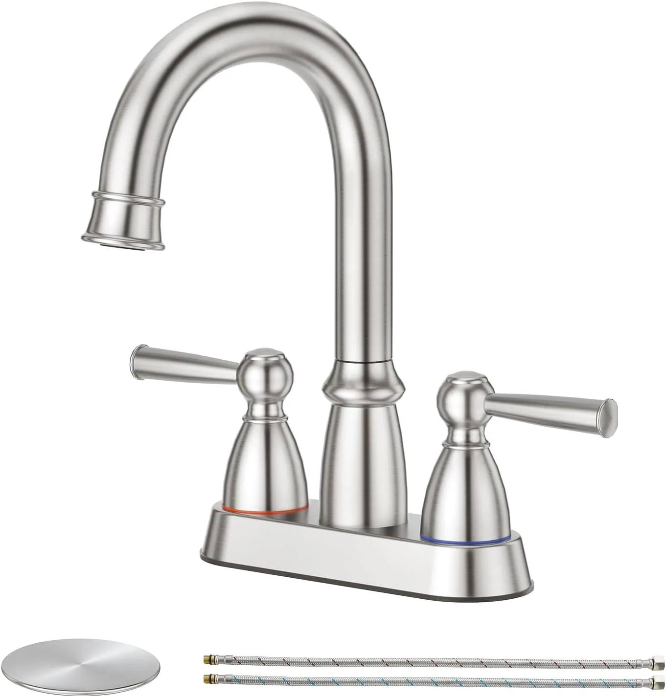 CREA 4 Inch Centerset Bathroom Faucet 3 Holes,Double Handles 360°Swivel Bathroom Faucets with Pop Up Drain,Brushed Nickel Vanity Basin Mix Tap(cPUC Line)