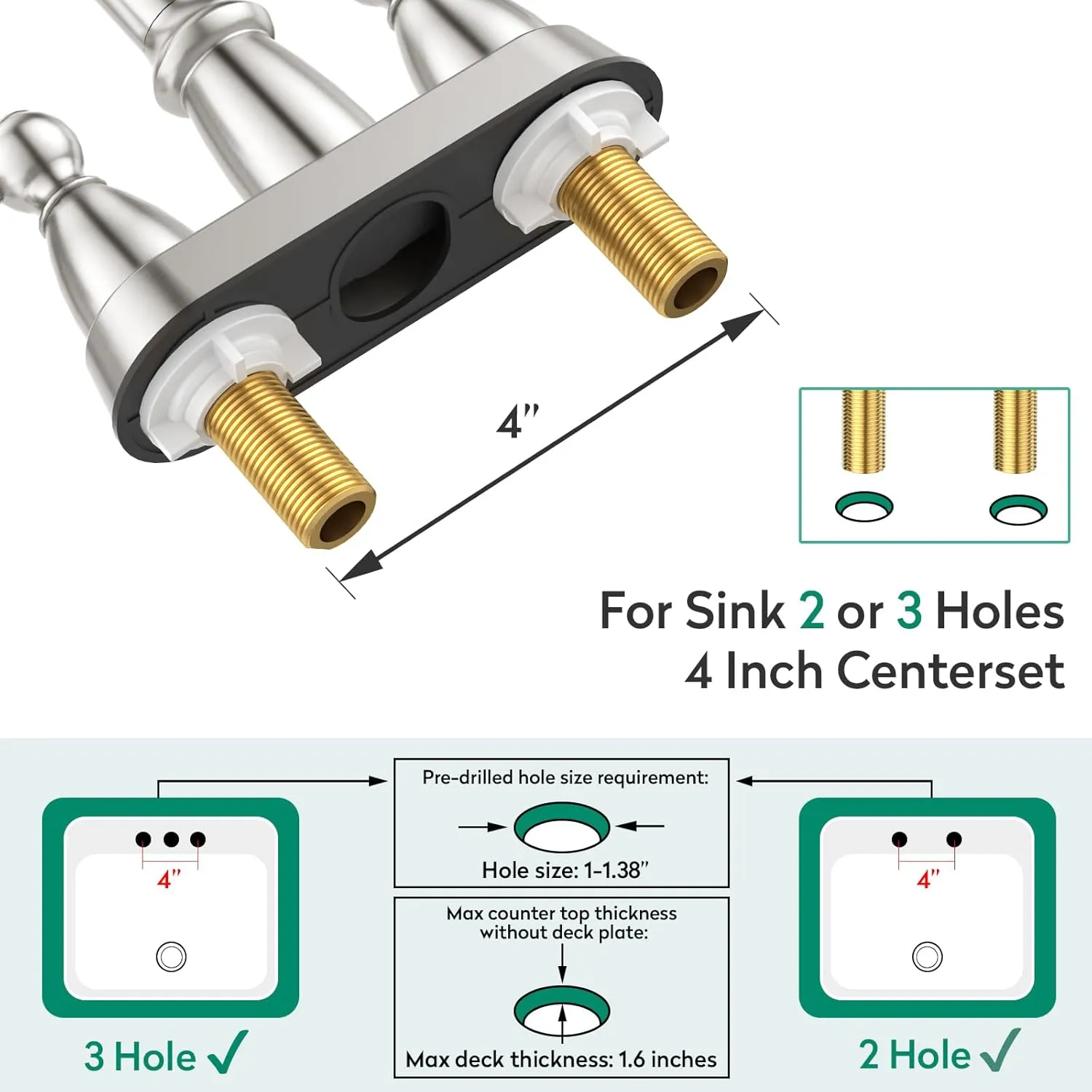 CREA 4 Inch Centerset Bathroom Faucet 3 Holes,Double Handles 360°Swivel Bathroom Faucets with Pop Up Drain,Brushed Nickel Vanity Basin Mix Tap(cPUC Line)