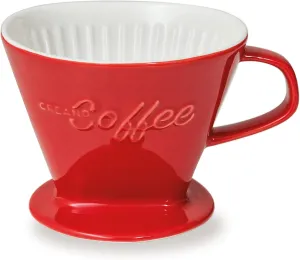 Creano XXL Porcelain Coffee Dripper Red - Ceramic Cone Brewer - Pour Over Coffee Maker - Filter Size 4 - huge and heavy quality 800gr/28oz - 6 Colours availeble