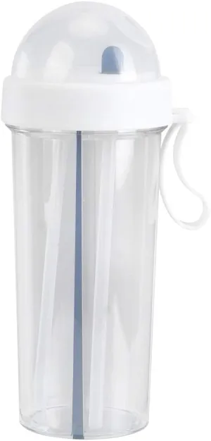 Creative Water Cup,One Cup of Two Different Drinks Two Straws Couple Outdoor Drinking Cup for Camping Hiking Backpacking Travel Office, Dual Use Water Bottle Straw Water Cup (White)