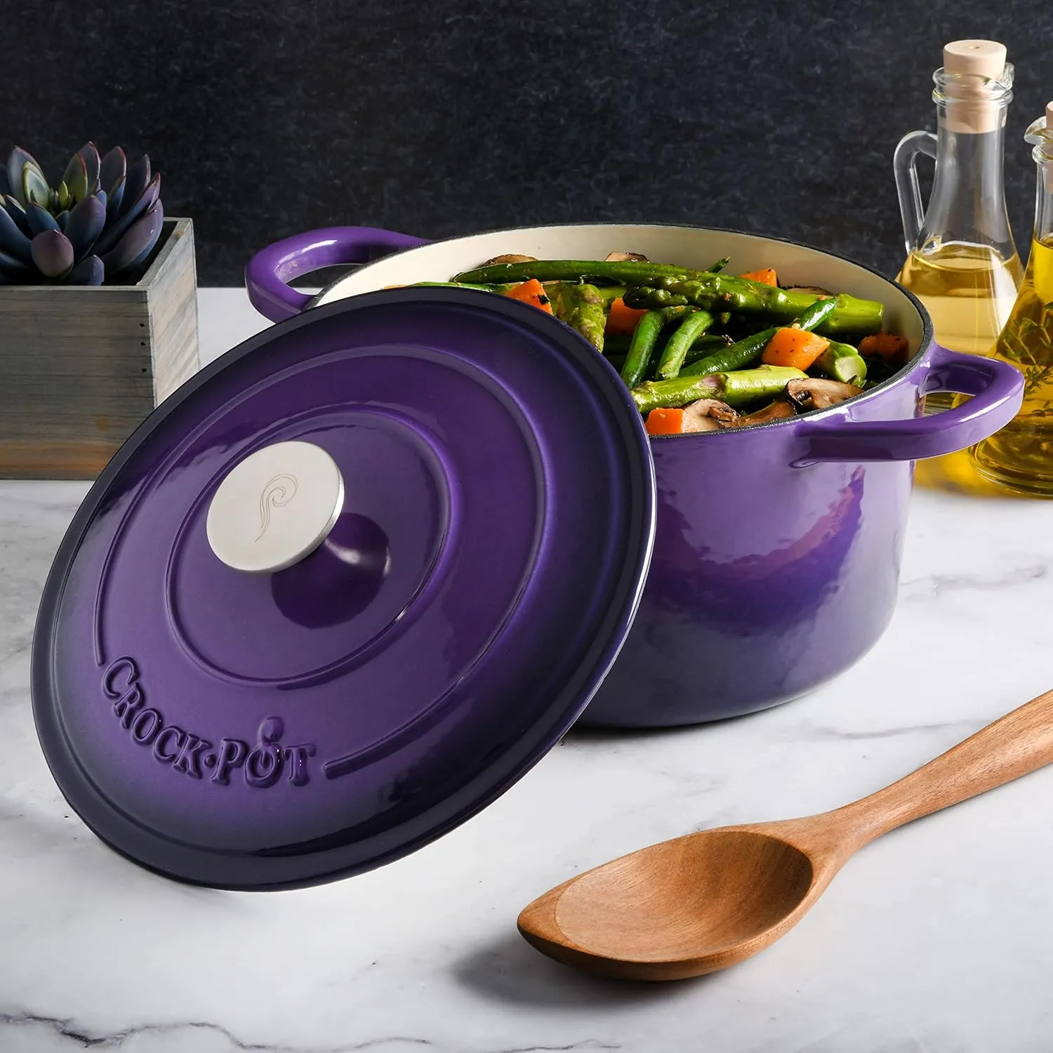 Crock-Pot Artisan Round Enameled Cast Iron Dutch Oven, 5-Quart, Lavender Purple