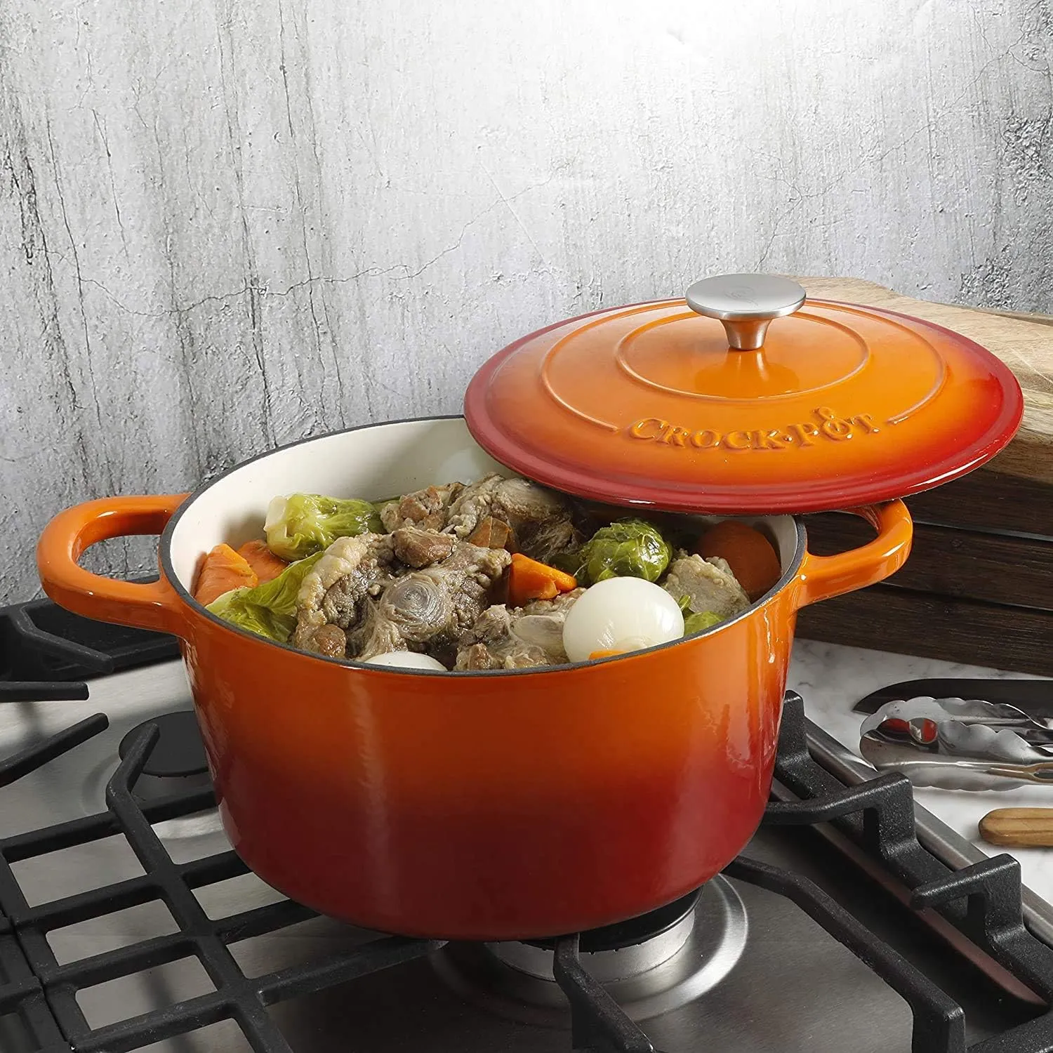 Crock-Pot Artisan Round Enameled Cast Iron Dutch Oven, 5-Quart, Sunset Orange
