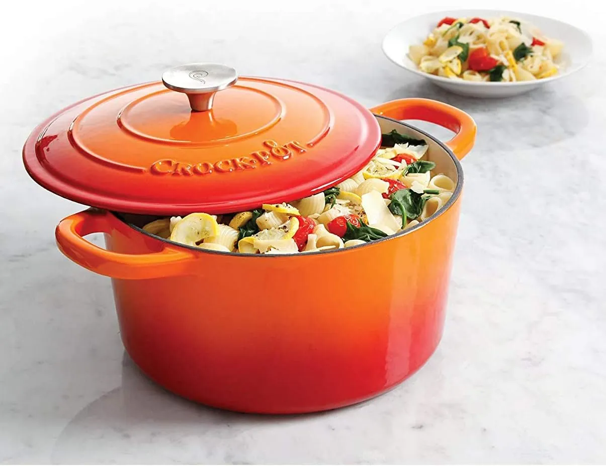Crock-Pot Artisan Round Enameled Cast Iron Dutch Oven, 5-Quart, Sunset Orange