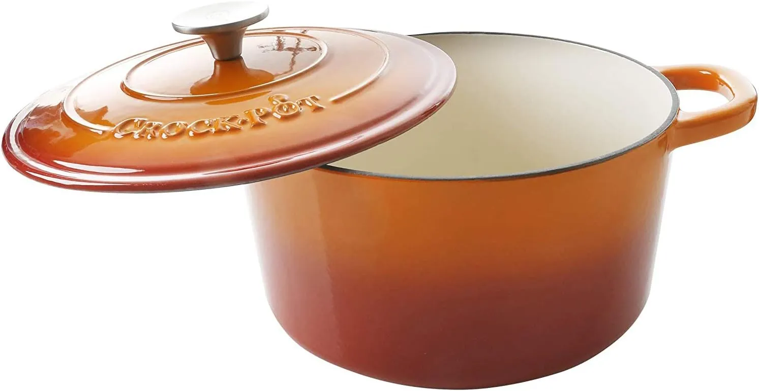 Crock-Pot Artisan Round Enameled Cast Iron Dutch Oven, 5-Quart, Sunset Orange